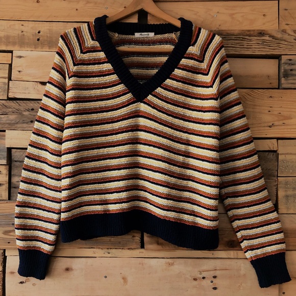 MADEWELL Arden cotton v-neck long-sleeved boxy fit striped sweater, size M. - Picture 4 of 8